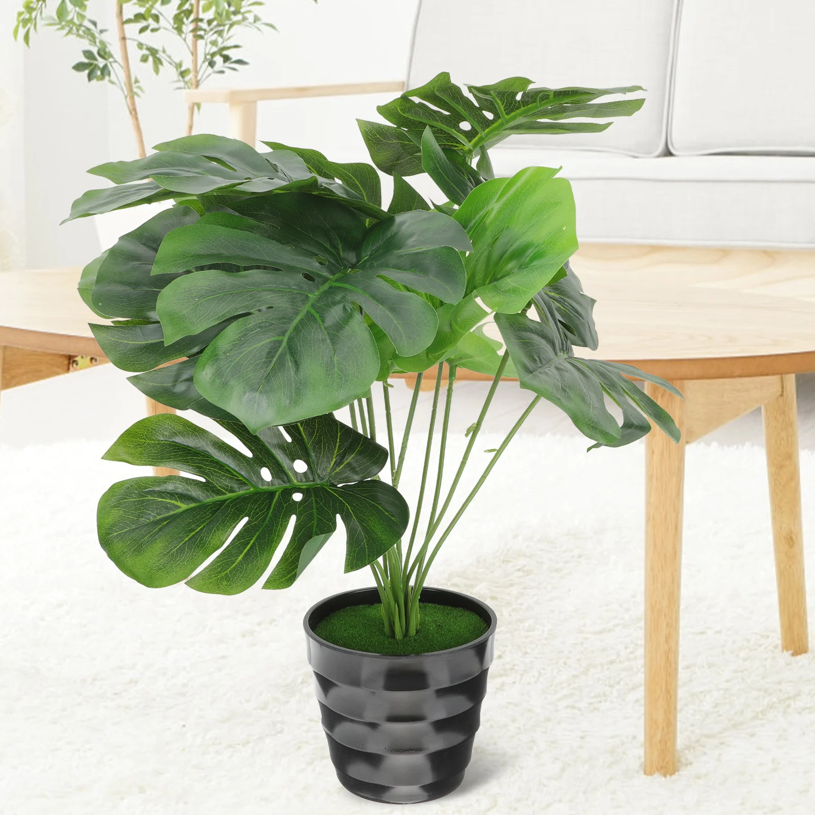 

Fake Monstera Bonsai Artificial Plant Tabletop Potted Decor Simulation Tree Ornament For Living Room Office Home Party Decor