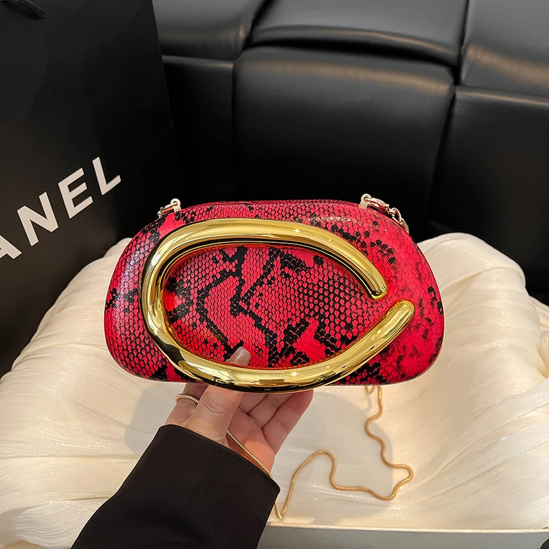

Metal Closure Box Clutch Bag Women Evening Wedding Party Cute Purse Handbags Mini Serpentine Crossbody Bag Red Wedding Wallet