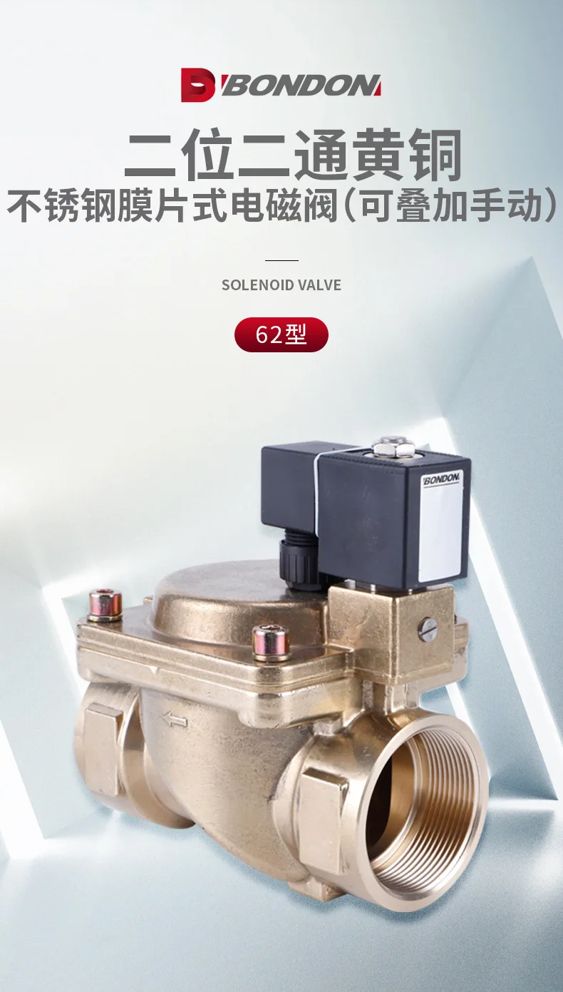 Two-position two-way brass stainless steel diaphragm solenoid valve water valve normally closed