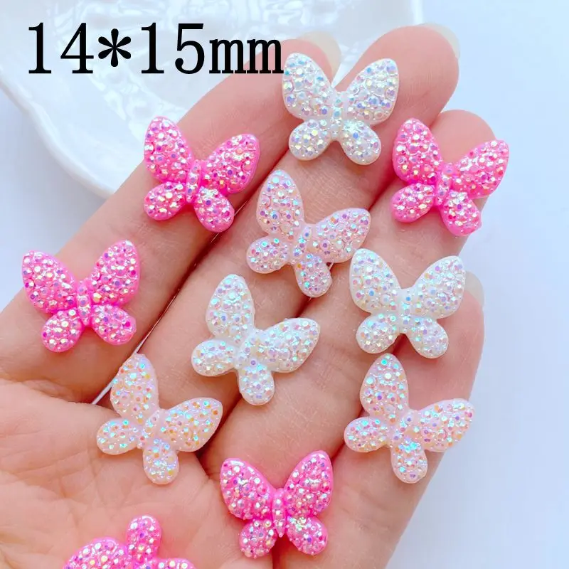 50Pcs New Cute Mini 14*15mm Shiny Butterfly Flat Back Resin Nail Enhancement Jewelry Craft Decoration Accessorie