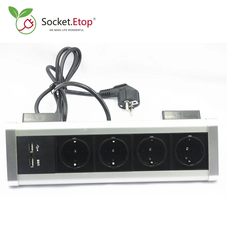 Triangle Desktop Electrical Socket Fixed by Screw Clip 4 EU Power Plugs 2 USB Ports For Kitchen Office Tabletop Outlet Extension