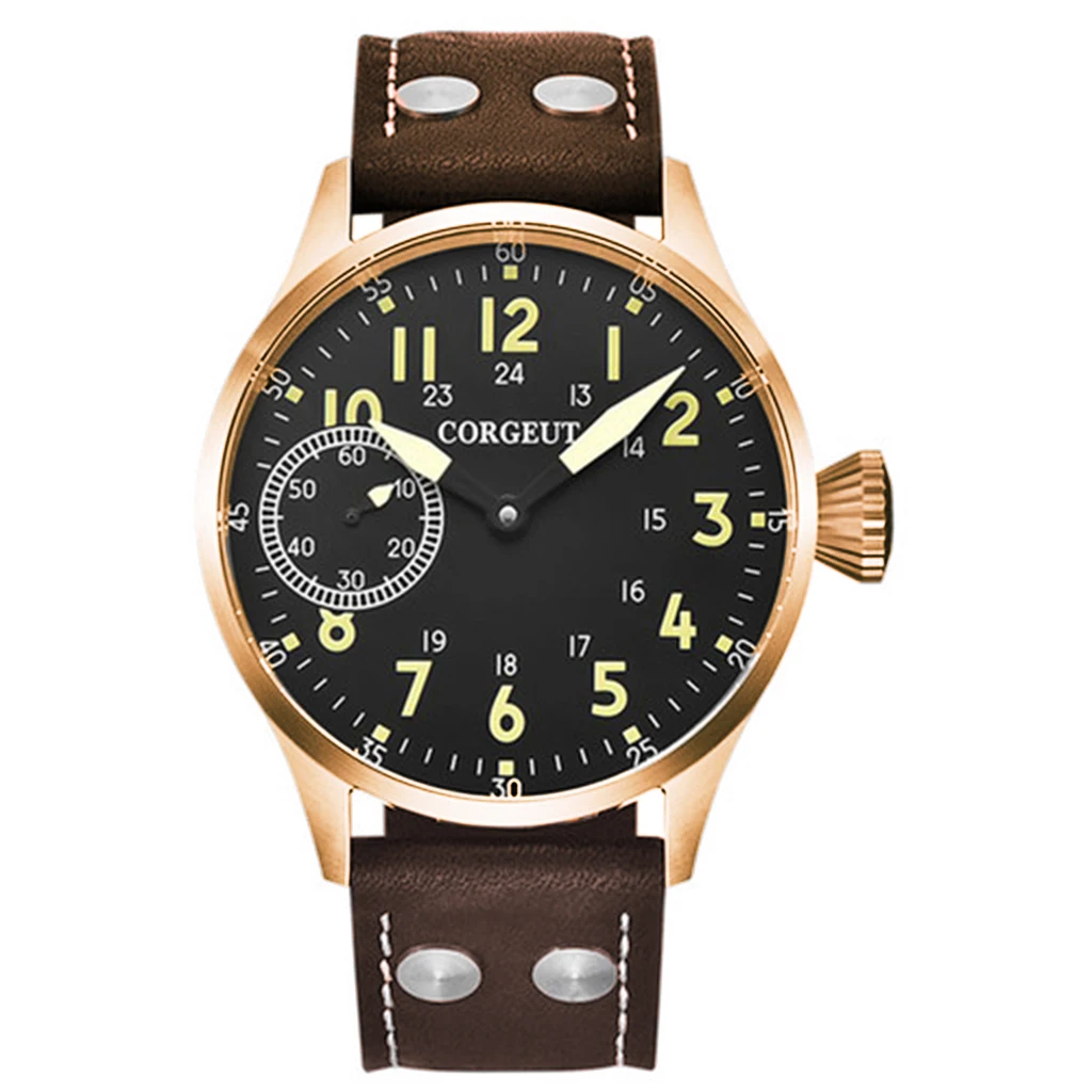 

Corgeut 43mm Bronze Case Sapphire Glass Sterile Dial Luminous 17 Jewels Hand Winding 6497 movement Mens Top Classic Casual Watch