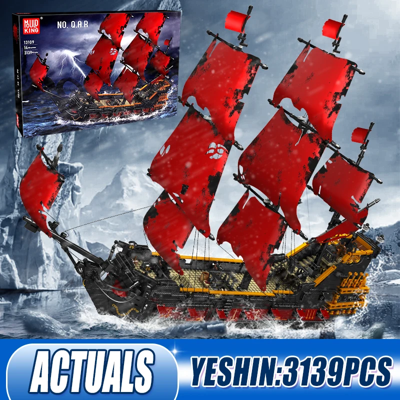 MOULD KING 13109 Creative Gifts for Kids Pirates Ship Building Blocks MOC Bricks Red Ship Model Kits to Build Educational Toys