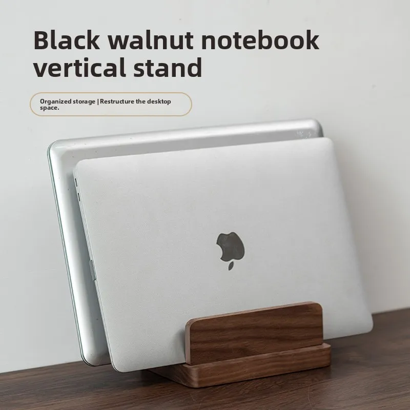 Solid Wood Laptop Stand Vertical Desktop Holder for Computer Ergonomic Adjustable Notebook Base Space-Saving Desk Organizer