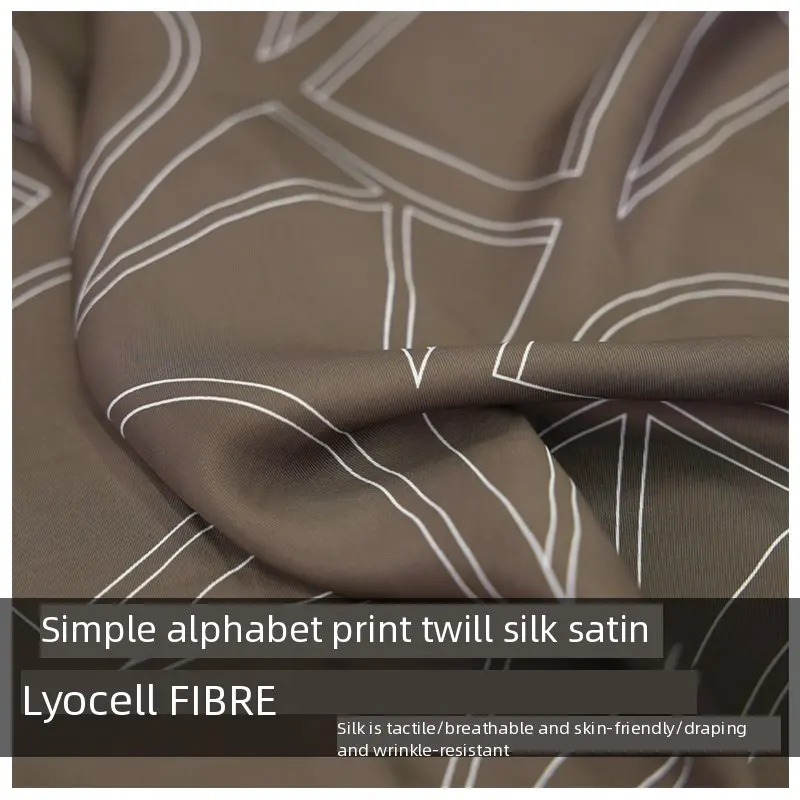 

Silky Latte, Simple Letter Print Tencel Twill Satin Fabric, Summer Shirt Wide-leg Pants Clothing Fabric