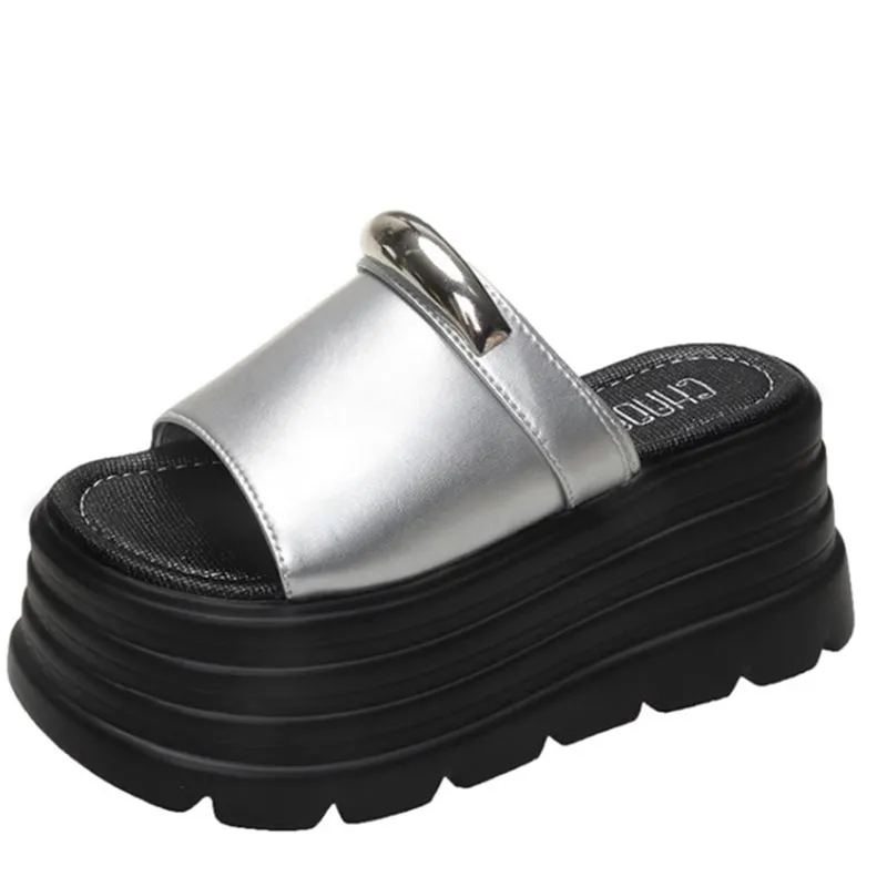 

Women's Summer Slippers 8cm Height-enhancing Sponge Cake Casual and Versatile Lazy People Open Toe and Flip-flop Beach Slides