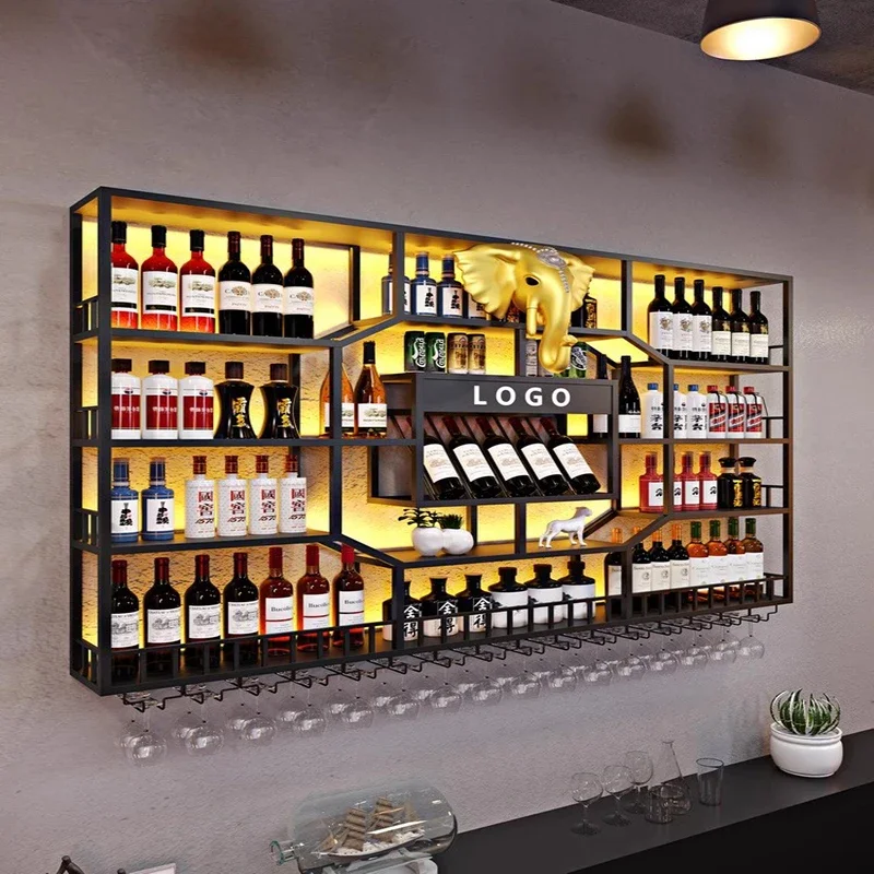 Iron Display Wine Rack Wall Mount Bar Living Room Kitchen Large Library Home Wine Rack Storage Vitrina Wine Cabinet Furniture