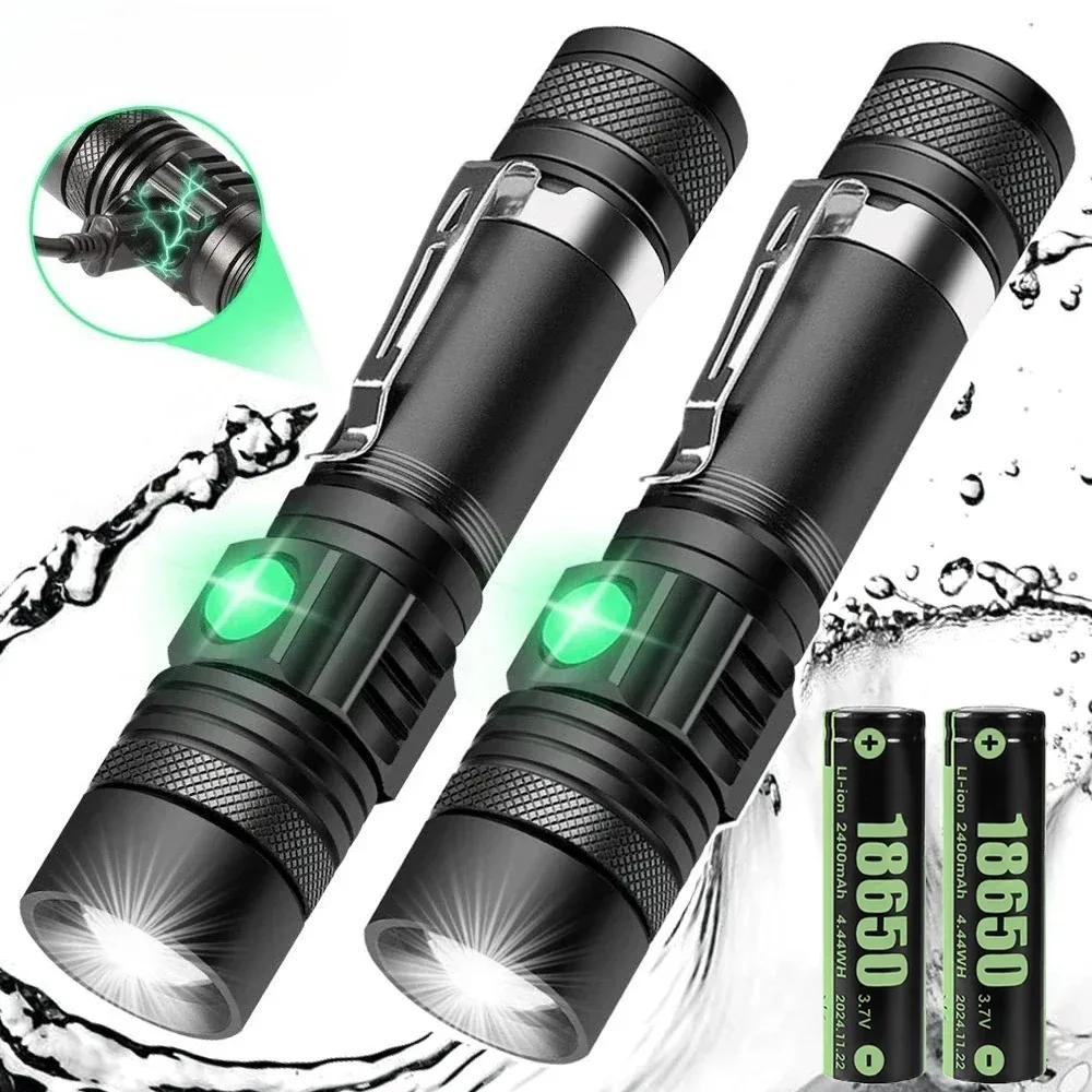 Aluminum Alloy  LED Flashlight  Portable Powerful USB ReChargeable Tactical Zoom Waterproof Torch for Outdoor Camping Emergency