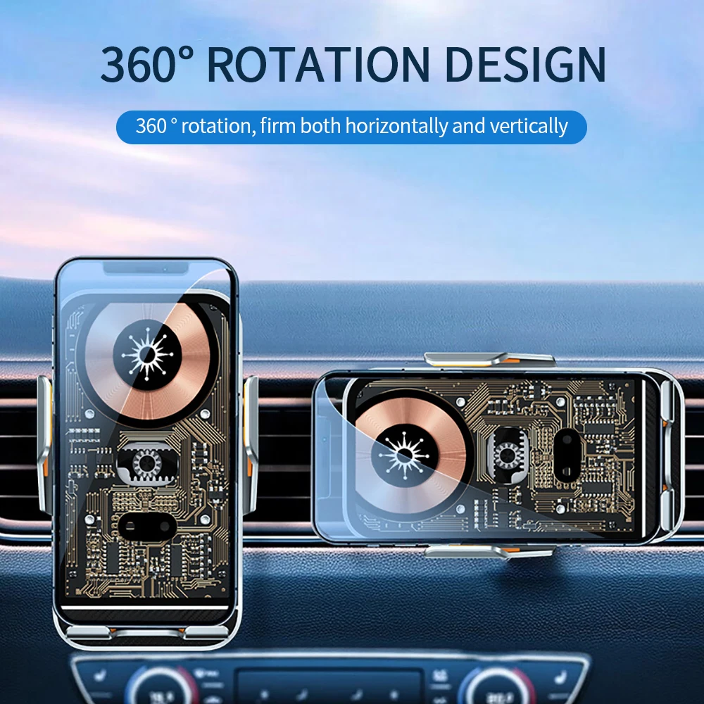 

Punk Style Automatic Wireless Charging Car Phone Holder - Silent One-Hand Operation, Air Vent/Dashboard Mount for iPhone Samsung