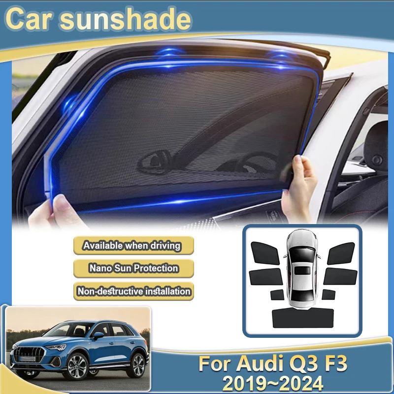 

Для Audi Q3 F3 аксессуары 2019 2020 2021 2022 2023 2024 боковой автомобильный солнцезащитный козырек с защитой от ультрафиолета, сетчатый полный козырек, автомобильные аксессуары