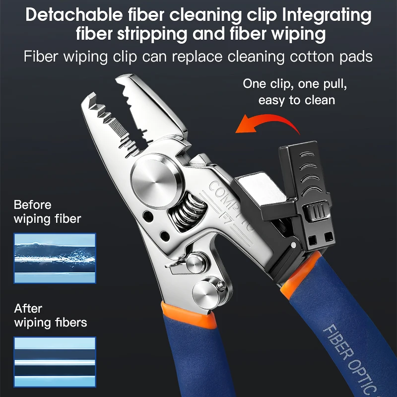 Multi-function Fiber Optic Stripper Plier Blue Handle Miller Stripper with Fiber Cleaning ClipFTTH Fiber Cable Stripping TooL 6