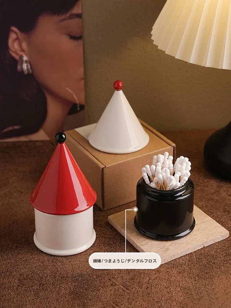 Creative Memphis Mid-Century Ceramic Cotton Swab Box Toothpick Holder Storage Container Luxury Design Home Decor Tabletop Orn... - view 2