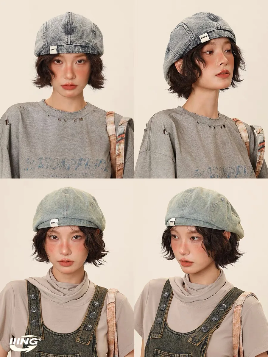 2025 جديد ريترو متعرجة نمط القبعات للرجال النساء موزع الصحف قبعة للجنسين موضة غسل الدنيم الرسام قبعة الفتيات كل مباراة قبعة مسطحة