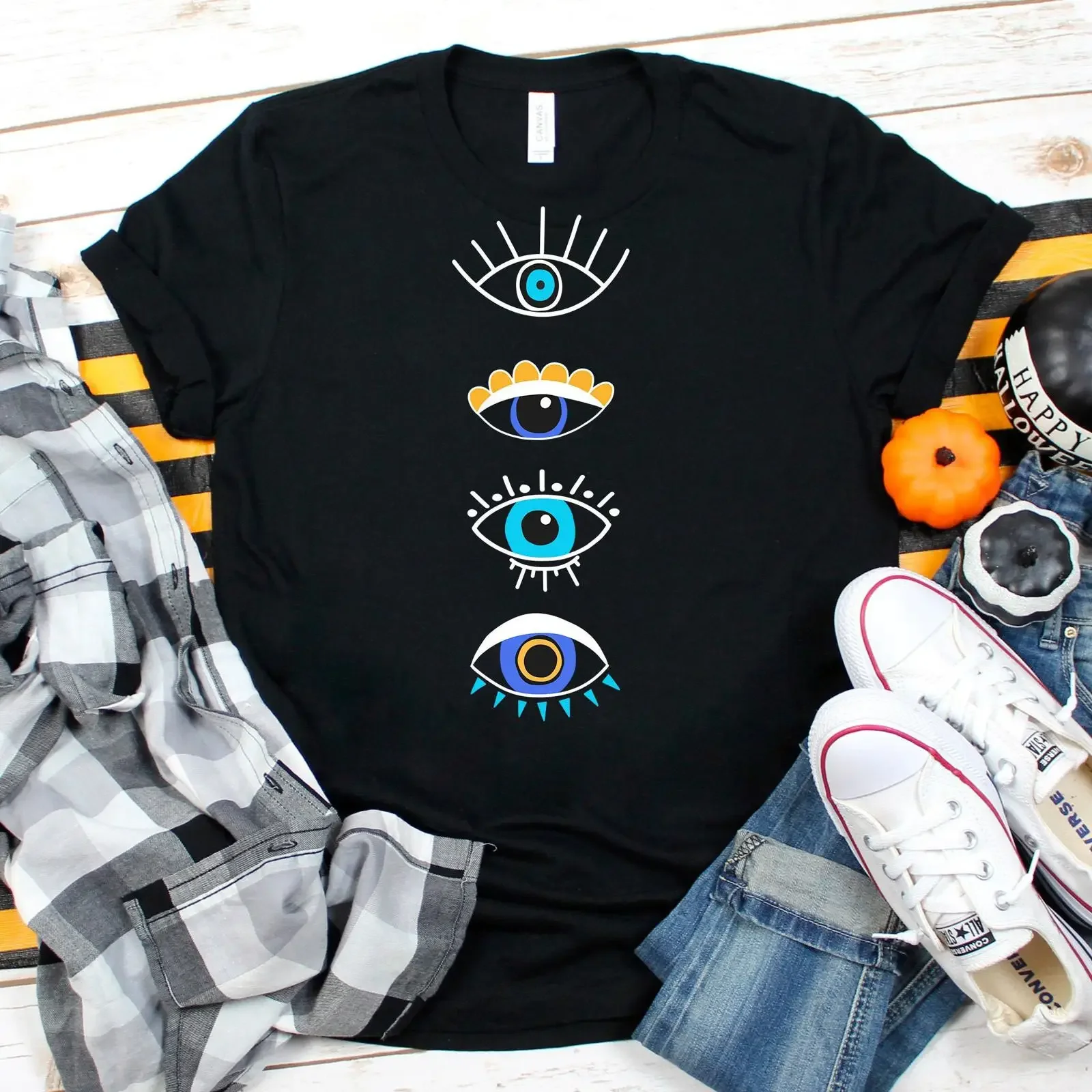 Evil Eye T Shirt Boho Hamsa Occult Seeing Eyes Casual Fashion Cute Hipster vintage Washed Versatile Stretched fashion