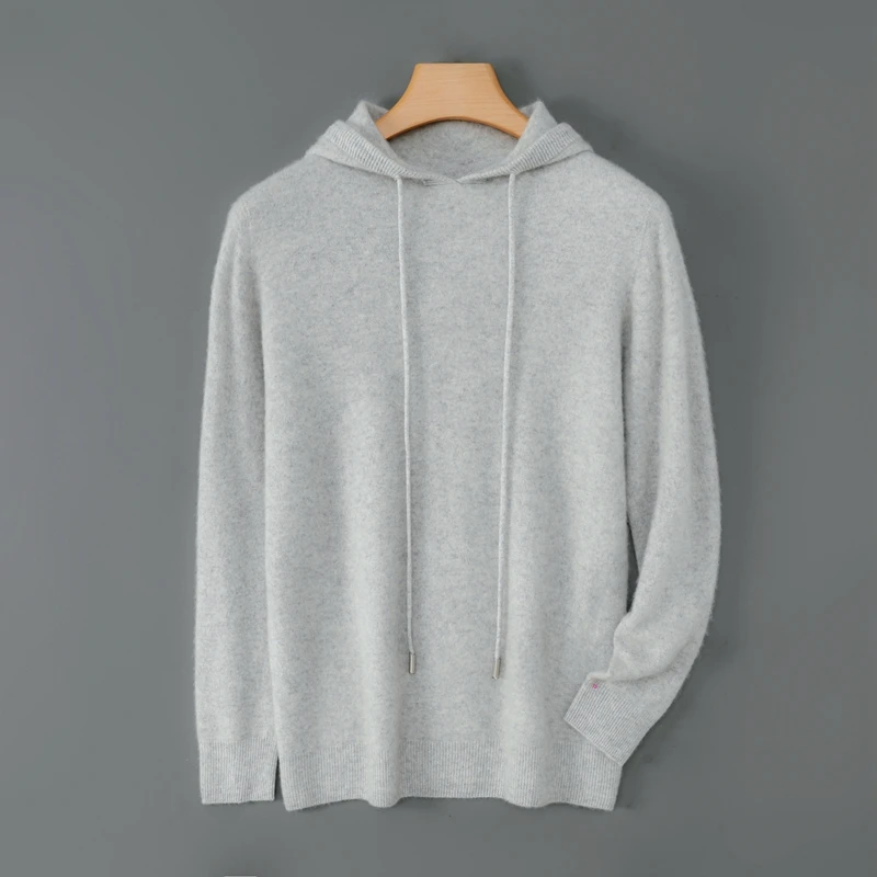 

Men's cashmere One-piece ready-to-wear Hoodie 100% Merino Wool Knitted Sweatshirt Autumn Winter Casual Large Top Long