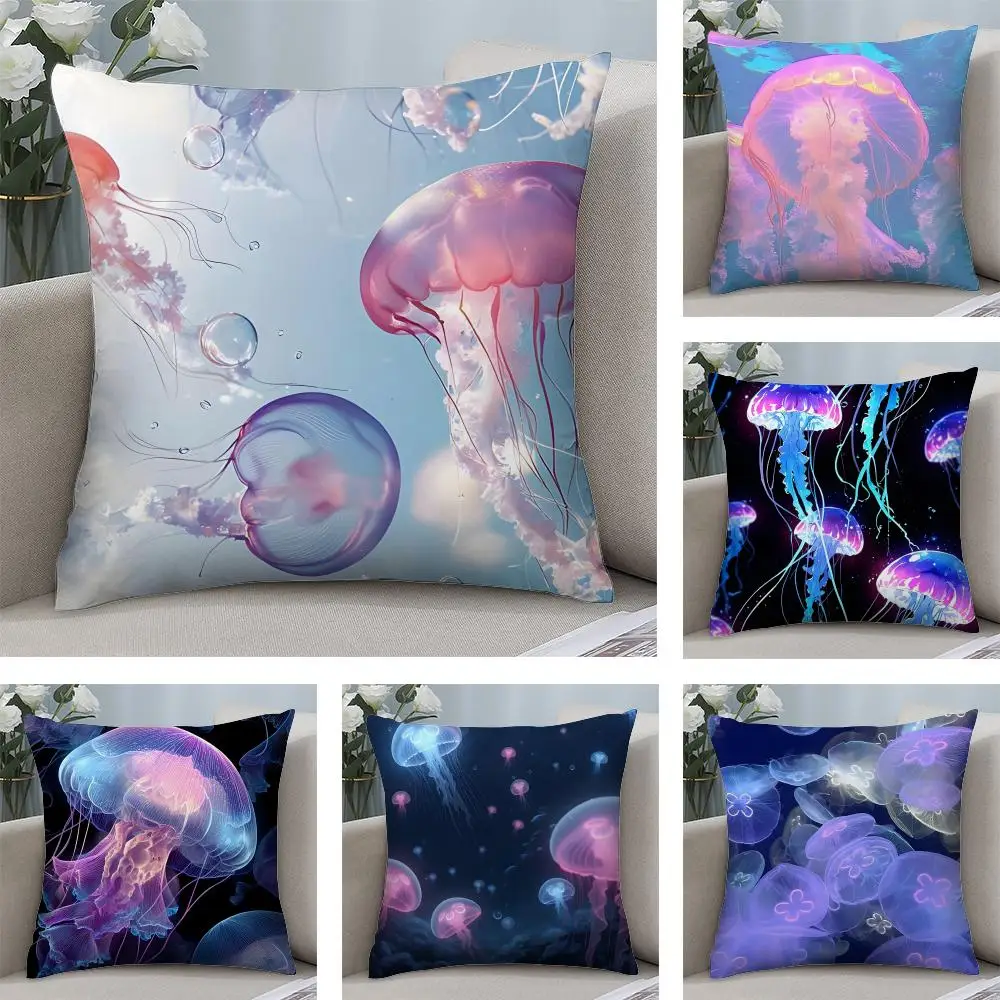 Jellyfish Fashion Cushion Cover Plush Fabric Soft Double-Sided Printed Sofa Warm Winter Home Child Gift Pillow Case