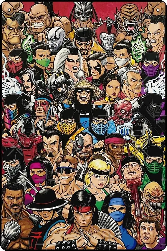 1p,Mortal kombat Gaming Poster  Funny Metal Tin Sign Game Room Man Cave Wall Decor