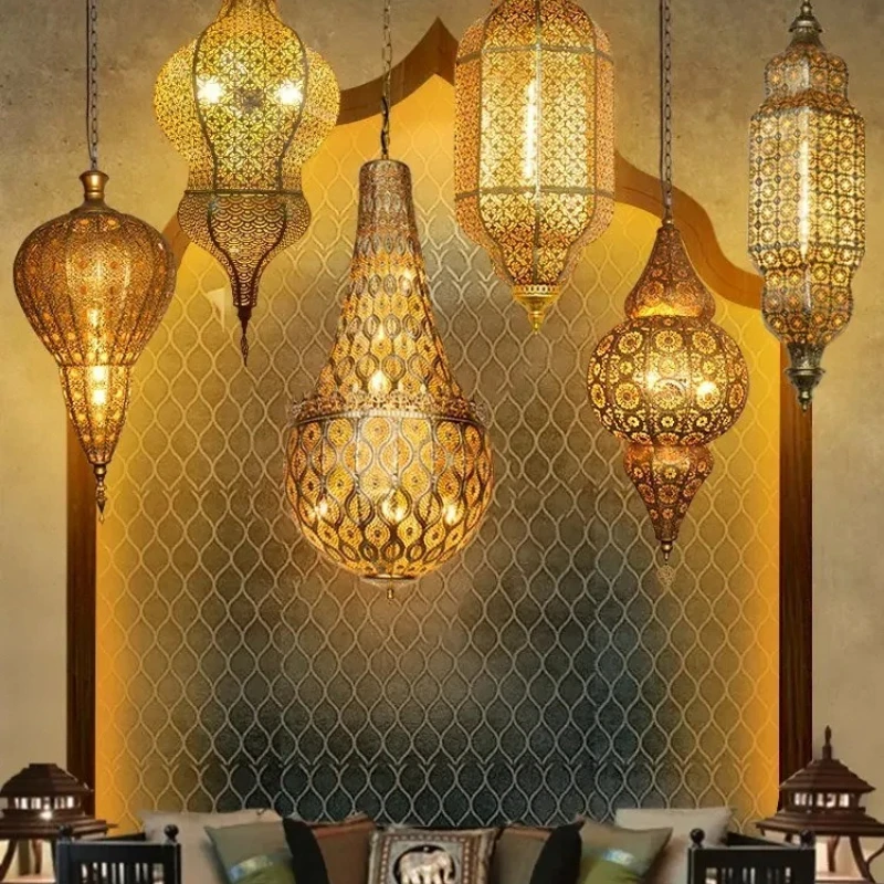 Morocco Retro Ironwork Chandelier Living Room Hotel Southeast Asia Golden Luster LED E27 Personalized Artistic Sense Wallmounted