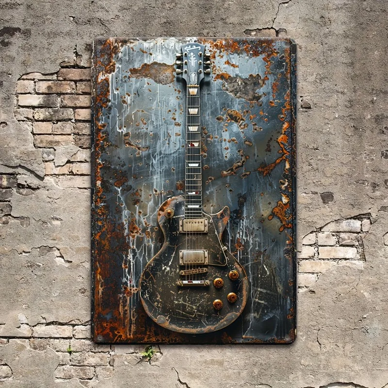 

Vintage Guitar Aluminum Sign, Retro Metal Wall Art Decor for Home, Unique Gift for Music Lovers and Guitar Enthusiasts