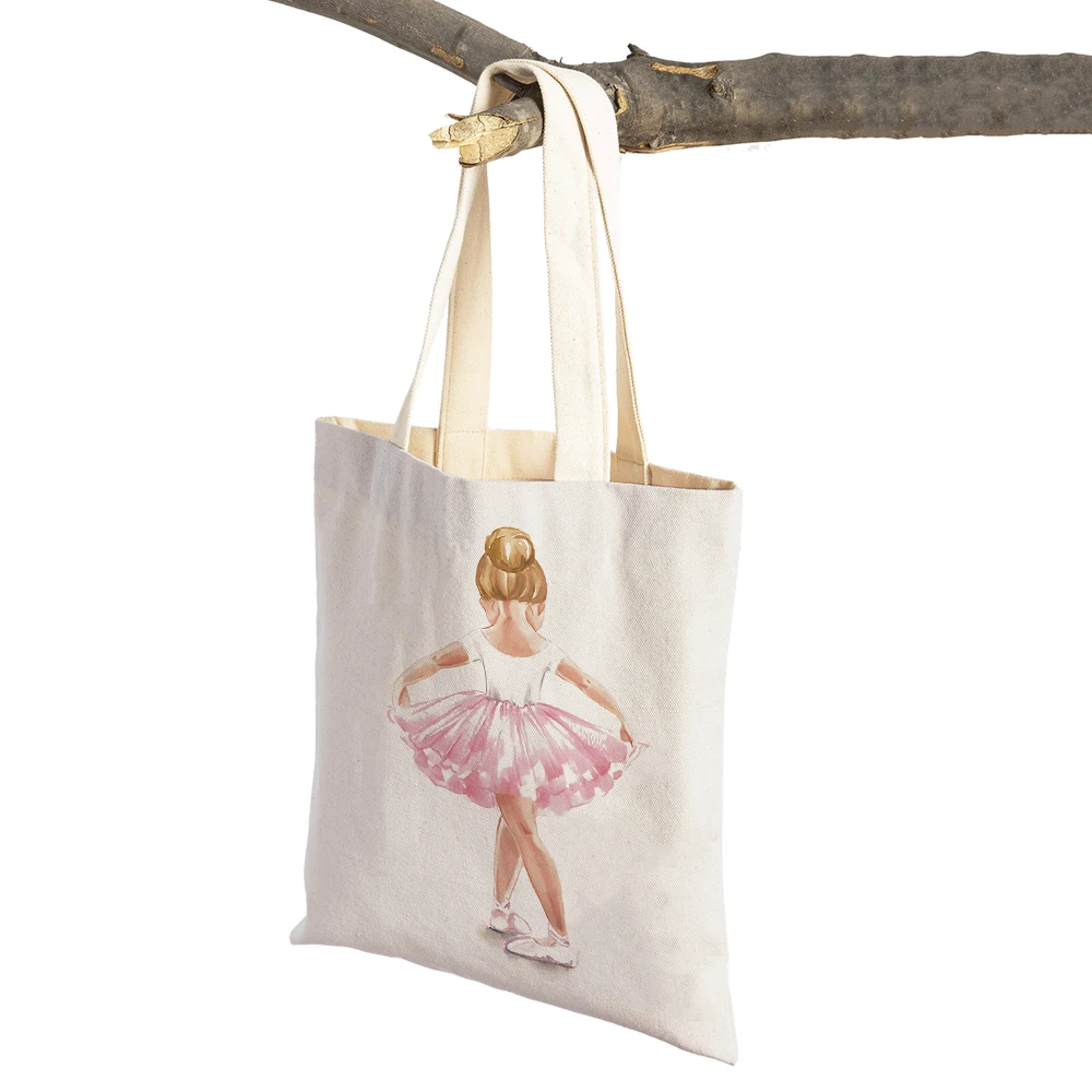 Cartoon Lychee Life Ballet Girl Cute Children Supermarket Shopper Bag Lady Tote Handbag Eco Casual Canvas Women Shopping Bags