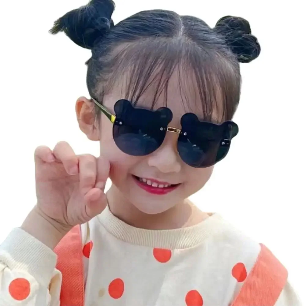 Boys and girls fashion glasses Children\'s sunglasses Cute baby anti-ultraviolet bear ears cartoon shape rimless frame glasses