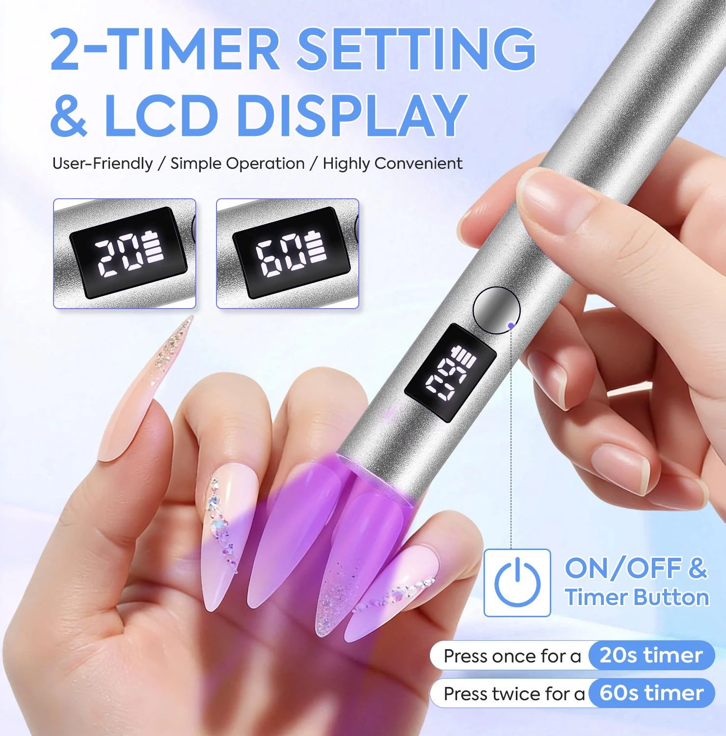 DianaBeauty Nail Dryer Handheld UV LED Nail Lamp Portable Nail Drying Lamp USB Rechargeable Mini Flashlight Pen For Drying Gel
