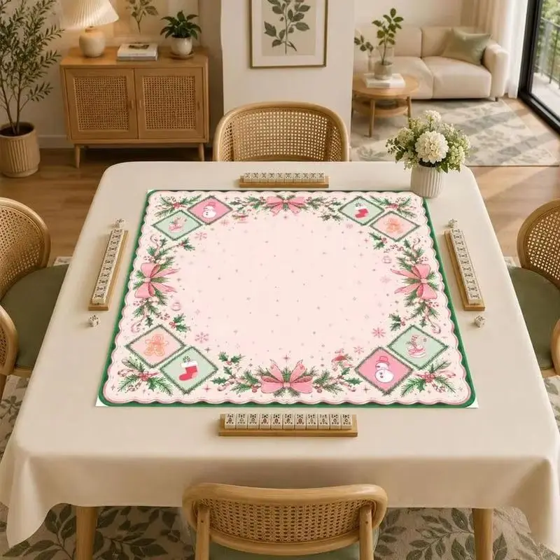 VIKAMA Pink Nutcracker Ballerina Mahjong Table Mat Quick Dry Non Slip Family Card Game Mountain House Floor Mat Home Decor