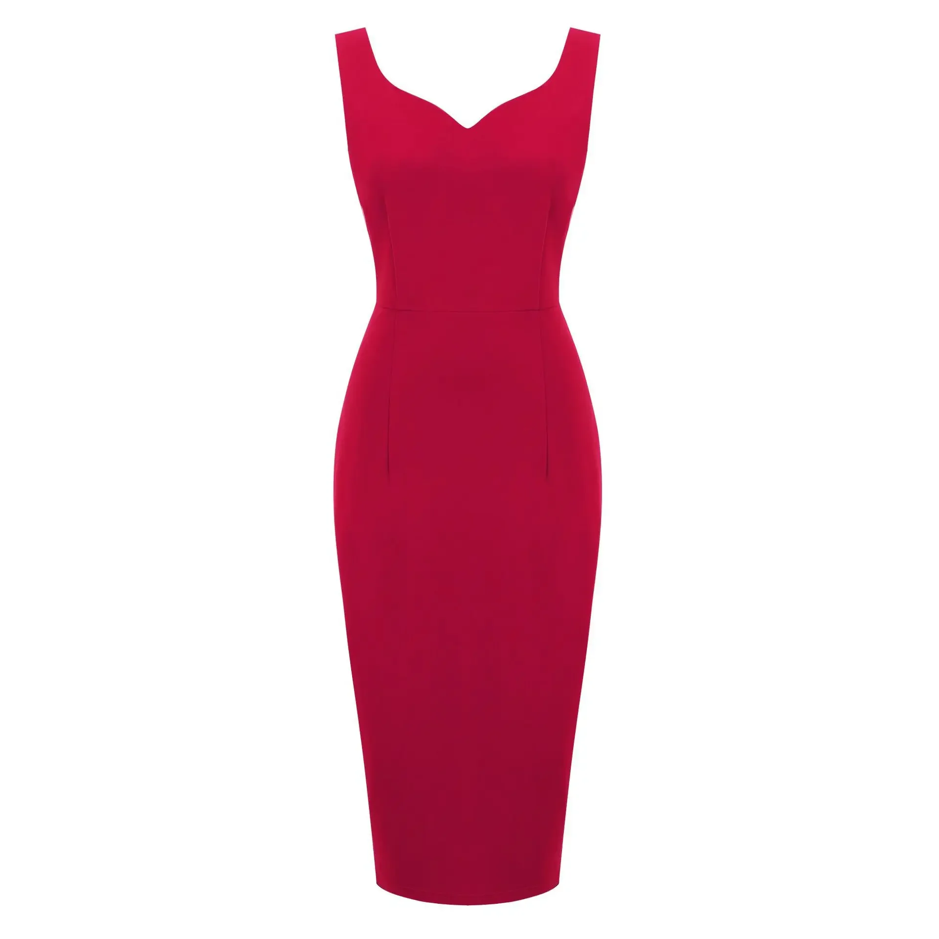 2024 New Sexy Sweetheart Neck Sleeveless Office Midi Pencil Dresses for Women\'s Y2K Vintage Red Solid Elegant Slim Bodycon Dress