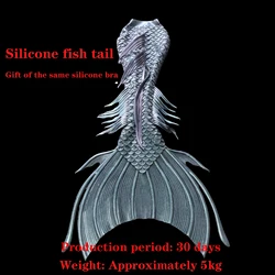 Super Beautiful Silicone Mermaid Fish Tail+Bra Summer Swimming Diving Cosplay Mermaid Oceanarium Silicone Swimsuit Customized