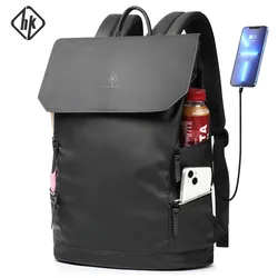 HcanKcan Mochila casual à prova d'água para viagens de negócios masculinas 15,6 “mochila para laptop com carregamento USB Moda marca de luxo Pacote feminino