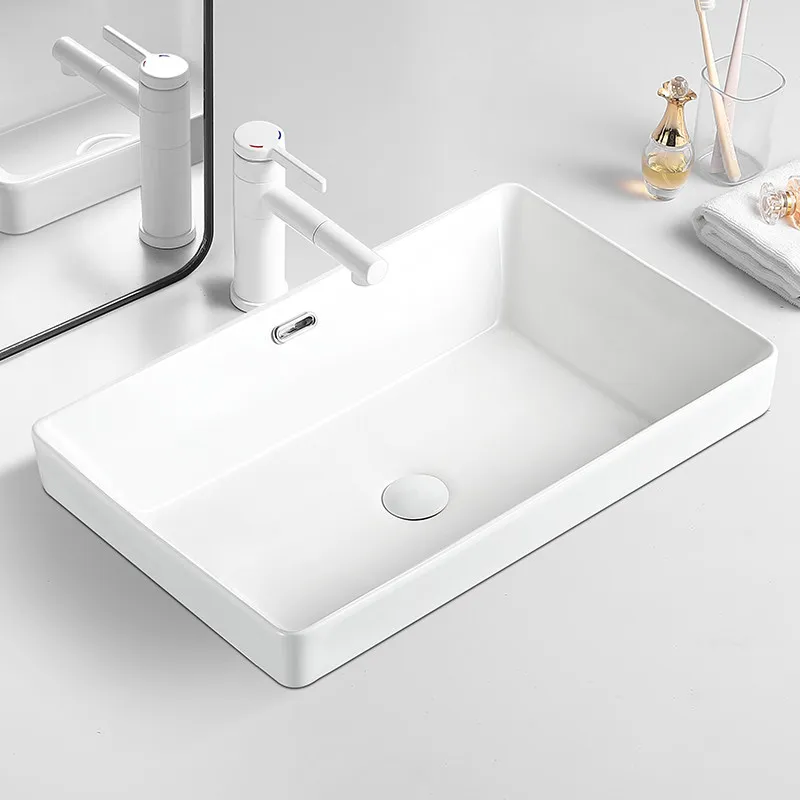 Ceramic Bathroom Sink Semi Recessed Modern Design Easy to Clean Splash Resistant Vanity Basin