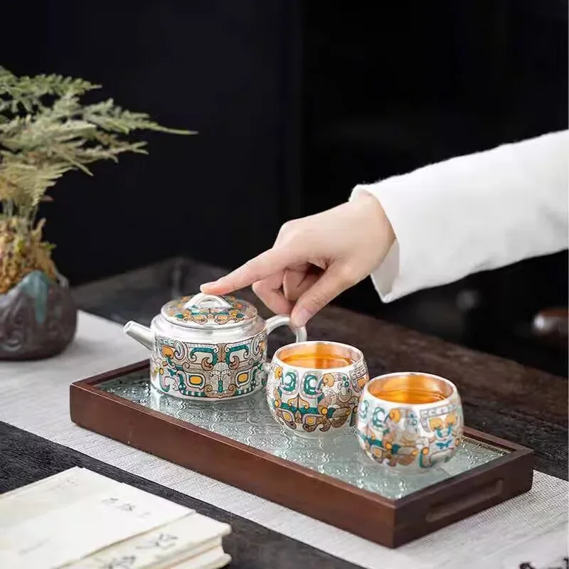 Handmade Silver-plated Health Single Pot Antique Pot Xishi Pot Kung Fu Tea Set for Home Office Gift Unique Designer Teaware Sets