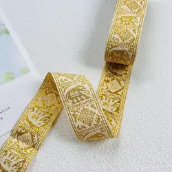 Ethnic style polyester woven jacquard ribbon golden elephant Yunnan Dai ethnic clothing accessories lace width 3.3CM 10YARD
