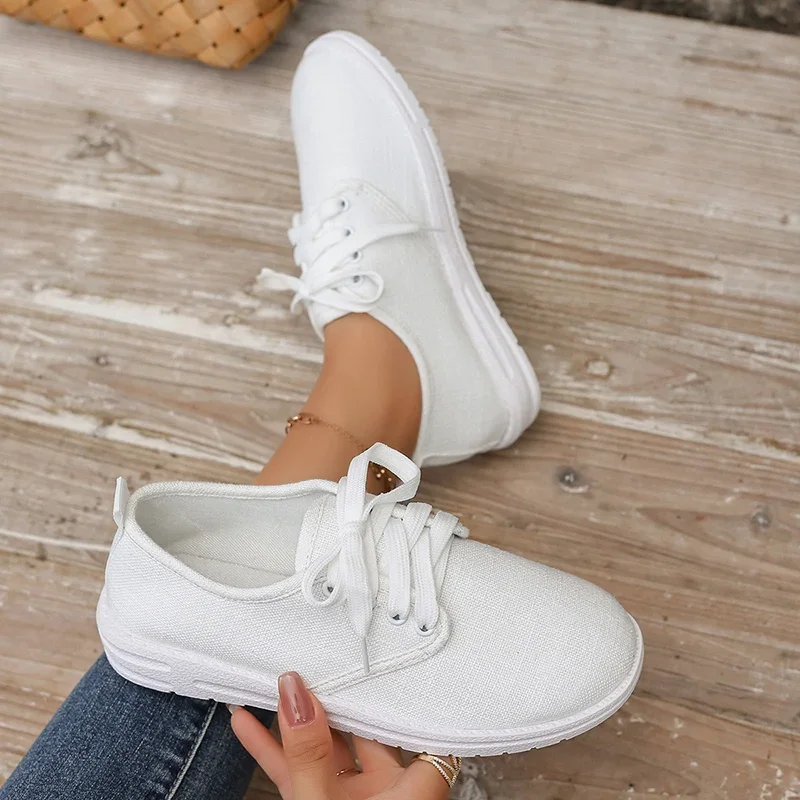 Shoes for Women 2024 Hot Sale Lace Up Spring Women's Flats Round Toe Solid Low Heels Outdoor Breathable Casual Flats Shoes