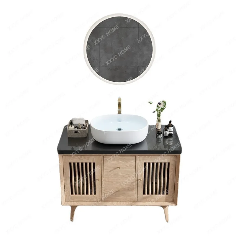 

Modern Minimalist Solid Wood Smart Bathroom Cabinet Combination Floor New Chinese Style Washstand Log Wash Basin