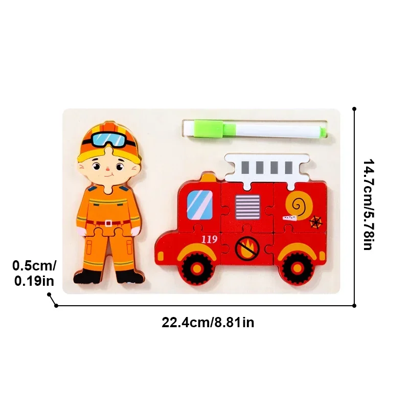 2In1 3D Wooden Puzle Drawing Board Montessori Toys Career Jigsaw Toy Early Education Writing Painting Board Toy for Kids Baby