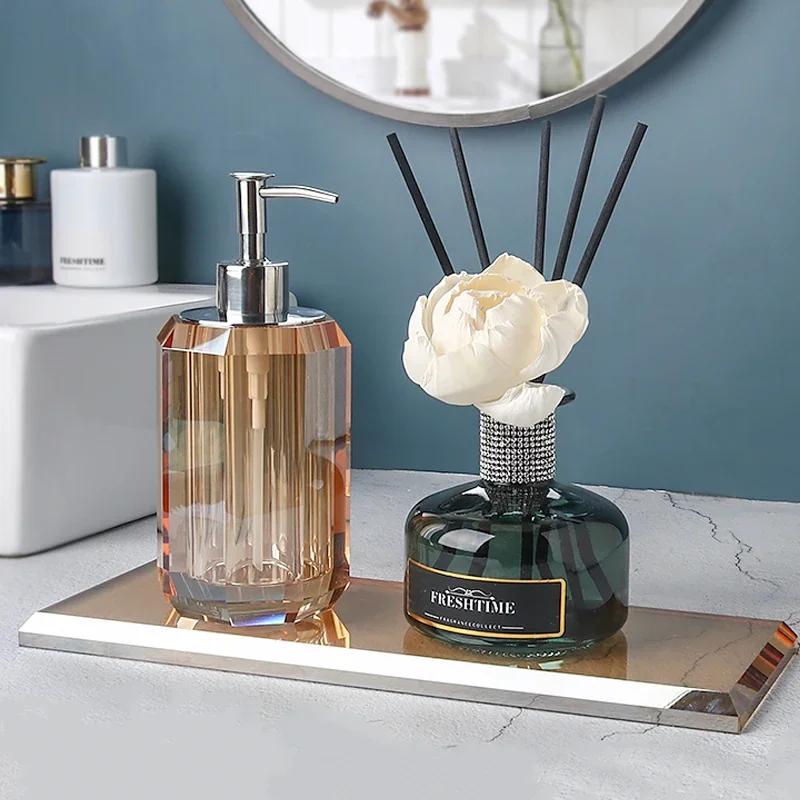 Luxury Crystal Glass Hand Sanitizer Dispensing Bottle Aromatherapy Toothpick Tray Box Clear Lotion Bottle Bathroom Accessories