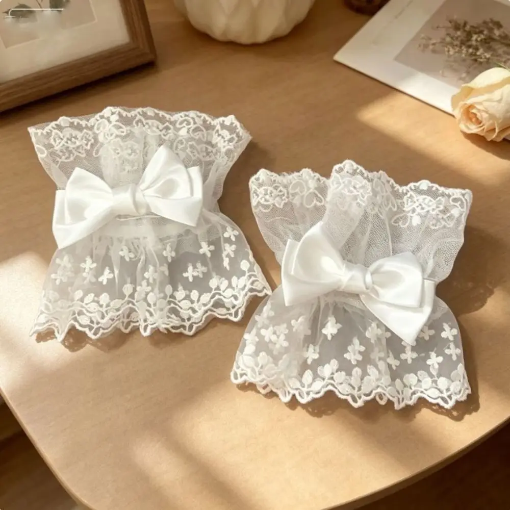 Ruffled Lace Lolita Wrist Cuffs Tulle Design Multicolor Bowknot Sweater Cuff Covers Sweet Satin Floral Lace Fake Sleeve Cuffs