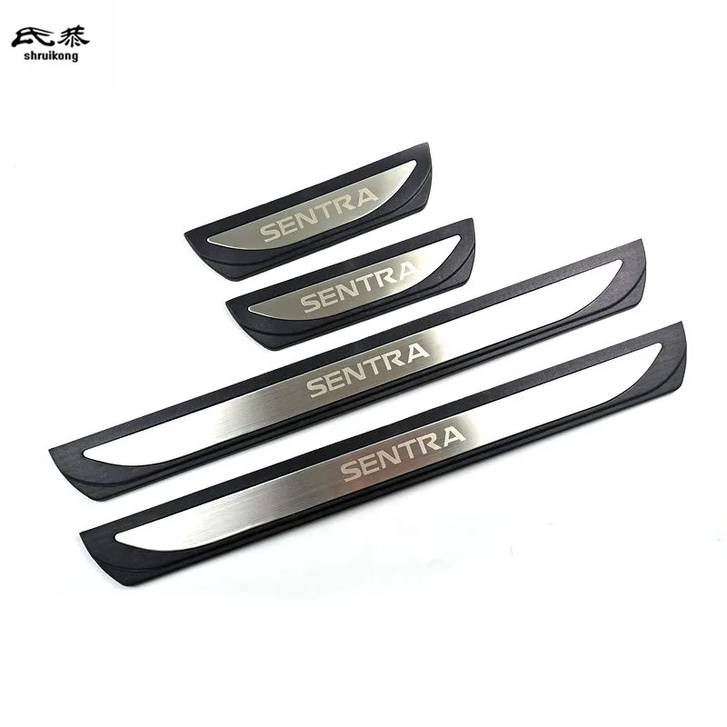 4PCS Plastic Stainless Steel For 2016-2019 Nissan SENTRA Sylphy Car Door Sill Pedal Welcome Scuff Plate Decorative sequin Cover