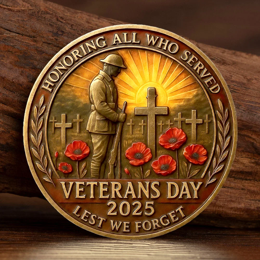 2D Printed Veterans Day 2025 Commemorative Coin Honoring All Who Served Bronze Plated Souvenir Coin