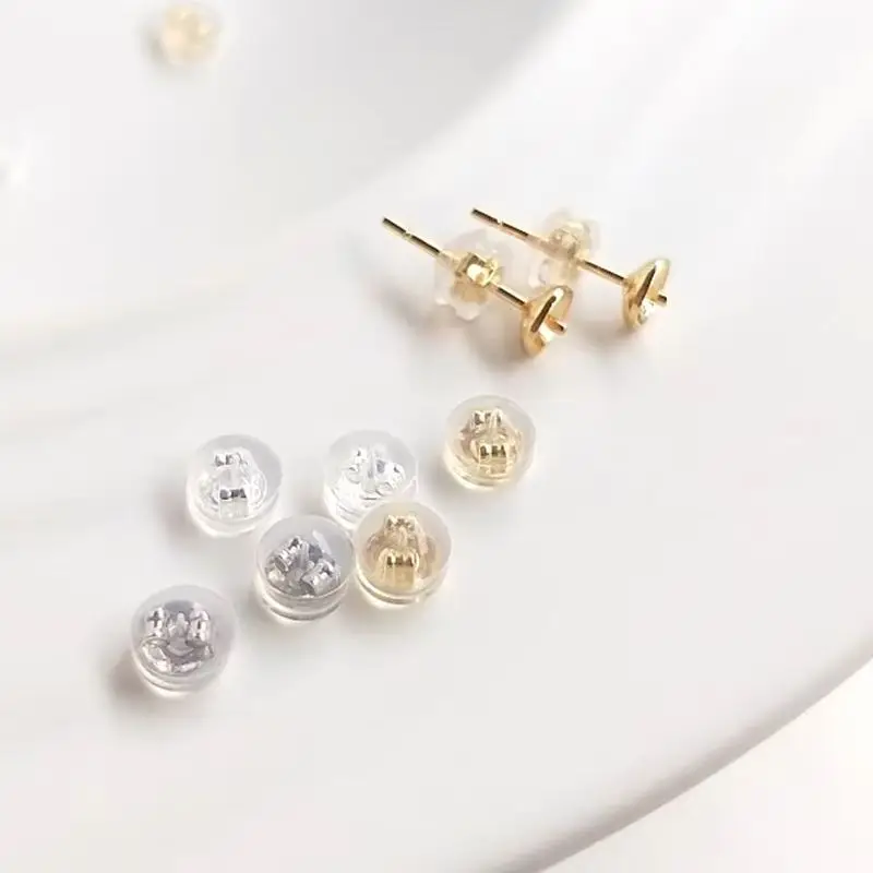 14K Gold Plated Ear cap, ear stud, ear plug, earring, anti-allergy soft silica gel, gold and silver ear accessories