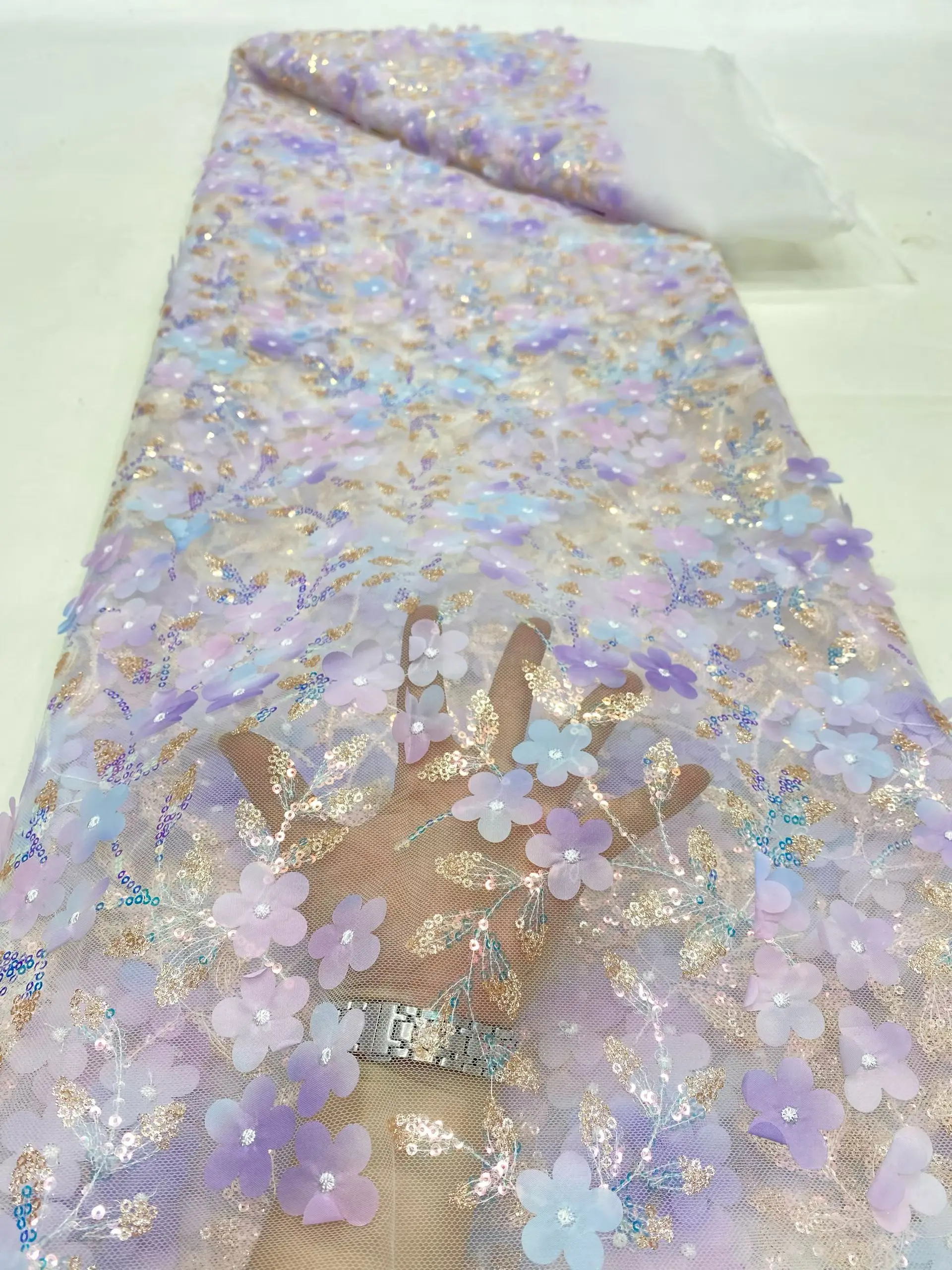 

Новейшие блестки, красочные 3D цветы, африканская нигерийская кружевная ткань, 2022, высокое качество, 3D французская кружевная ткань для праздничного платья, PDP25164