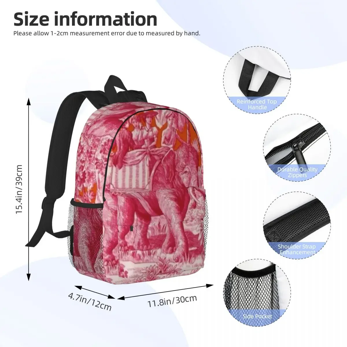 Toile De Jouy - Pink And Orange Backpacks Teenager Bookbag Cartoon Students School Bags Laptop Rucksack Shoulder Bag