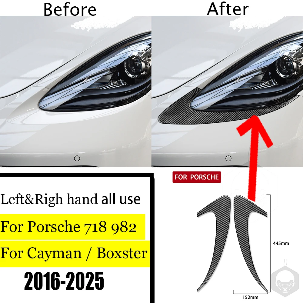 For Porsche Boxster Cayman 718 982 2016-2025 Headlight Eyelid Trim Carbon Fiber Sticker Exterior Styling Auto Accessories