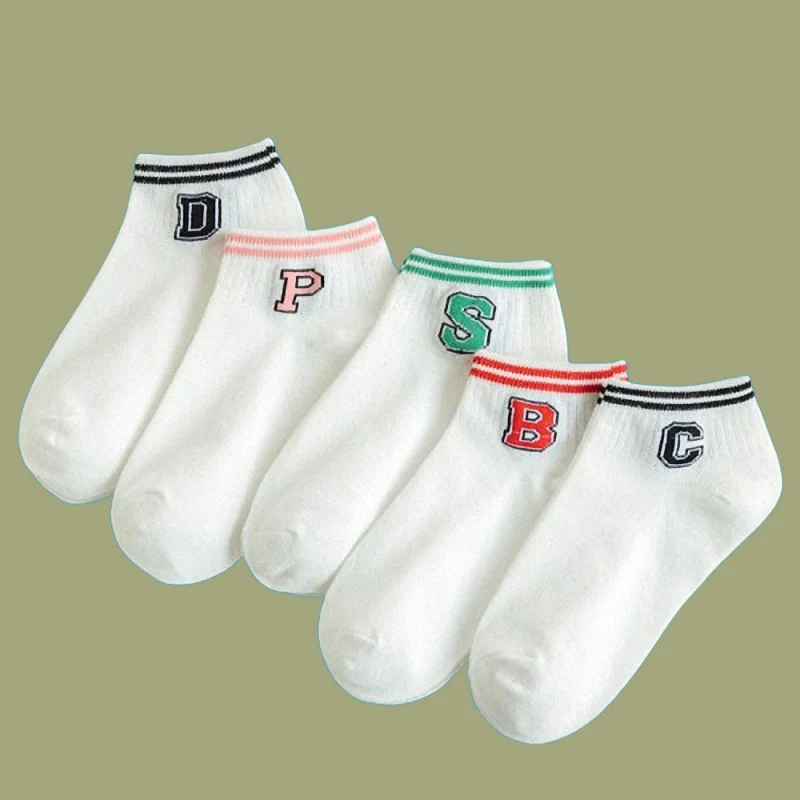 

5/10 Pairs 2024 New Top Quality Women's Casual Middle-tube Cotton Socks Letter Socks College Style Double Bar White Cotton Socks