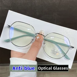 Unisex Trendy Optical Spectacle Eyeglasses Female Anti Blue Light Computer Glasses Luxury Round Frame Plain Eyewear