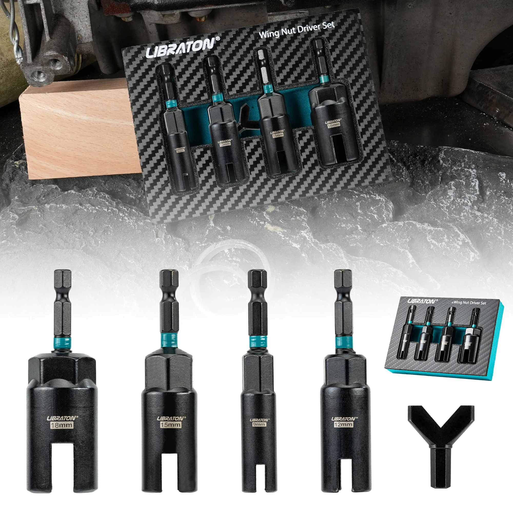 

Libraton 5PCS Wing Nut Driver Universal Wing Nut Driver Set 1/4” Hex Shank Nut Driver Set with EVA for Hook Bolt Installation