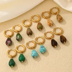 Drop Natural Stone Earring Handmade Crystal Drop Earrings for Women Natural Raw Green Aventurine Earrings Healing stone Earrings