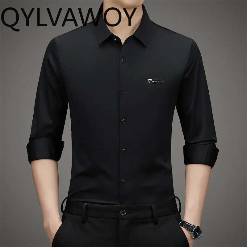 QYLVAWOY Shirts for Men 2024 Spring Autumn Clothes Mens Shirts Business Casual Top Black Shirt Underwear Camisas De Hombre