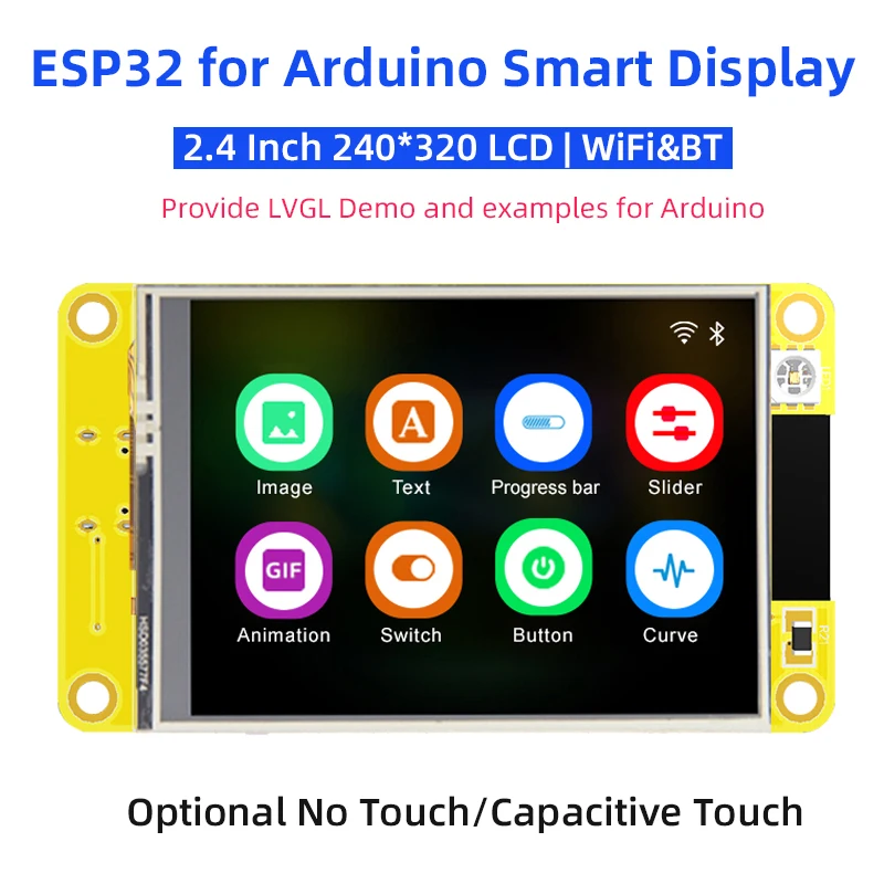

ESP32 for Arduino LVGL Wifi & Bluetooth Development Board 2.4 Inch Smart Display 240*320 LCD TFT Touch Screen ESP-WROOM-32